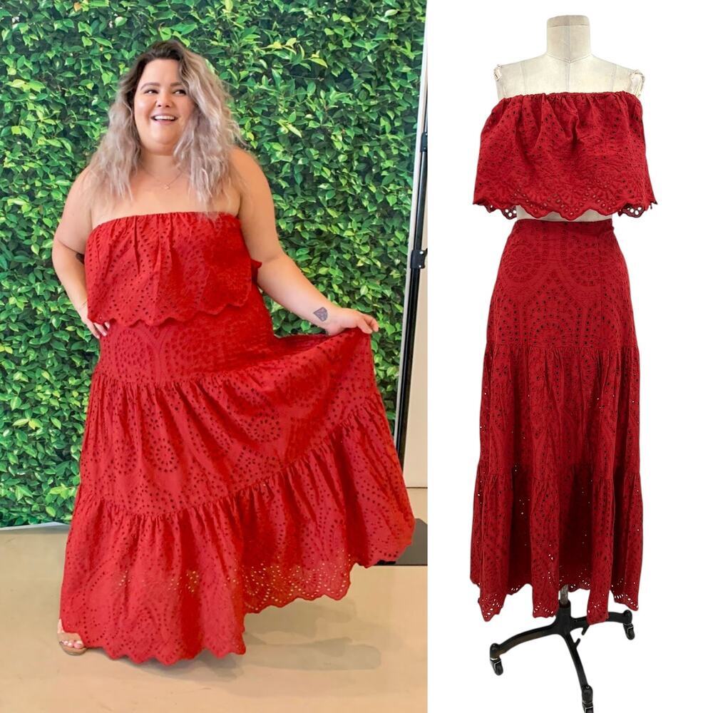 Astra Signature Julie Ruffle Lace Bandeau Tiered Maxi Skirt‎ Set Size 16